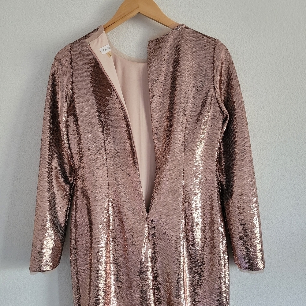 Calvin klein metallic rose gold sequin formal midi dress - Picture 11 of 15
